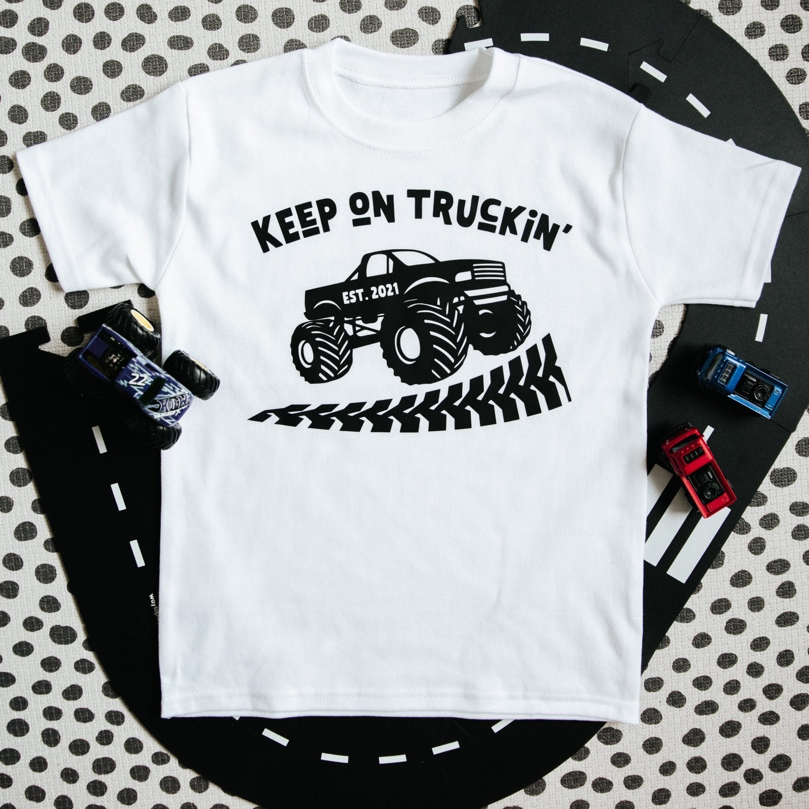 Keep on Truckin’ Personalised Monster Truck Birthday T-Shirt for Kids - I am Nat Ltd - Children's T-Shirt