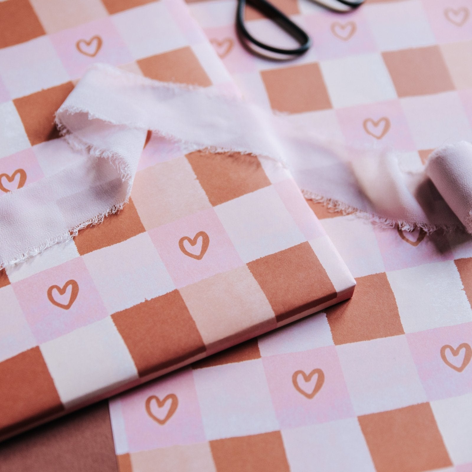 Pink & Terracotta Heart Chequerboard Gift Wrap - I am Nat Ltd - Gift Wrap