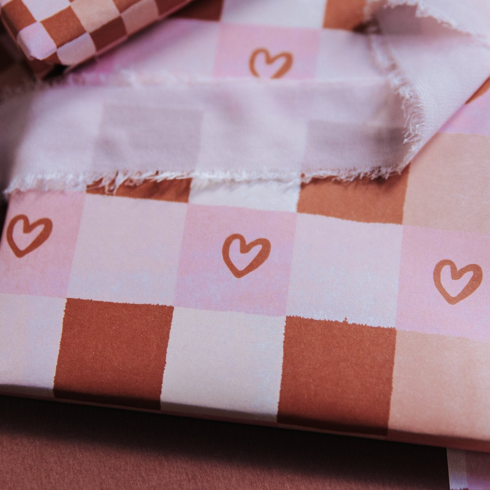 Terracotta and Pink Heart + Checkerboard Gift Wrap Set - I am Nat Ltd - Gift Wrap