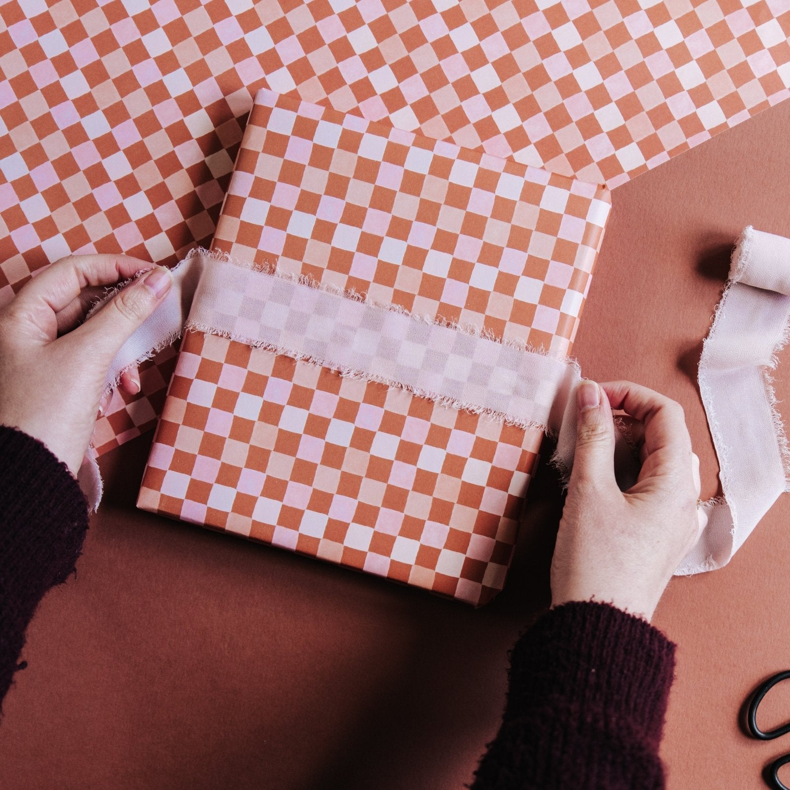 Terracotta & Pink Checkerboard Wrapping Paper - I am Nat Ltd - Gift Wrap