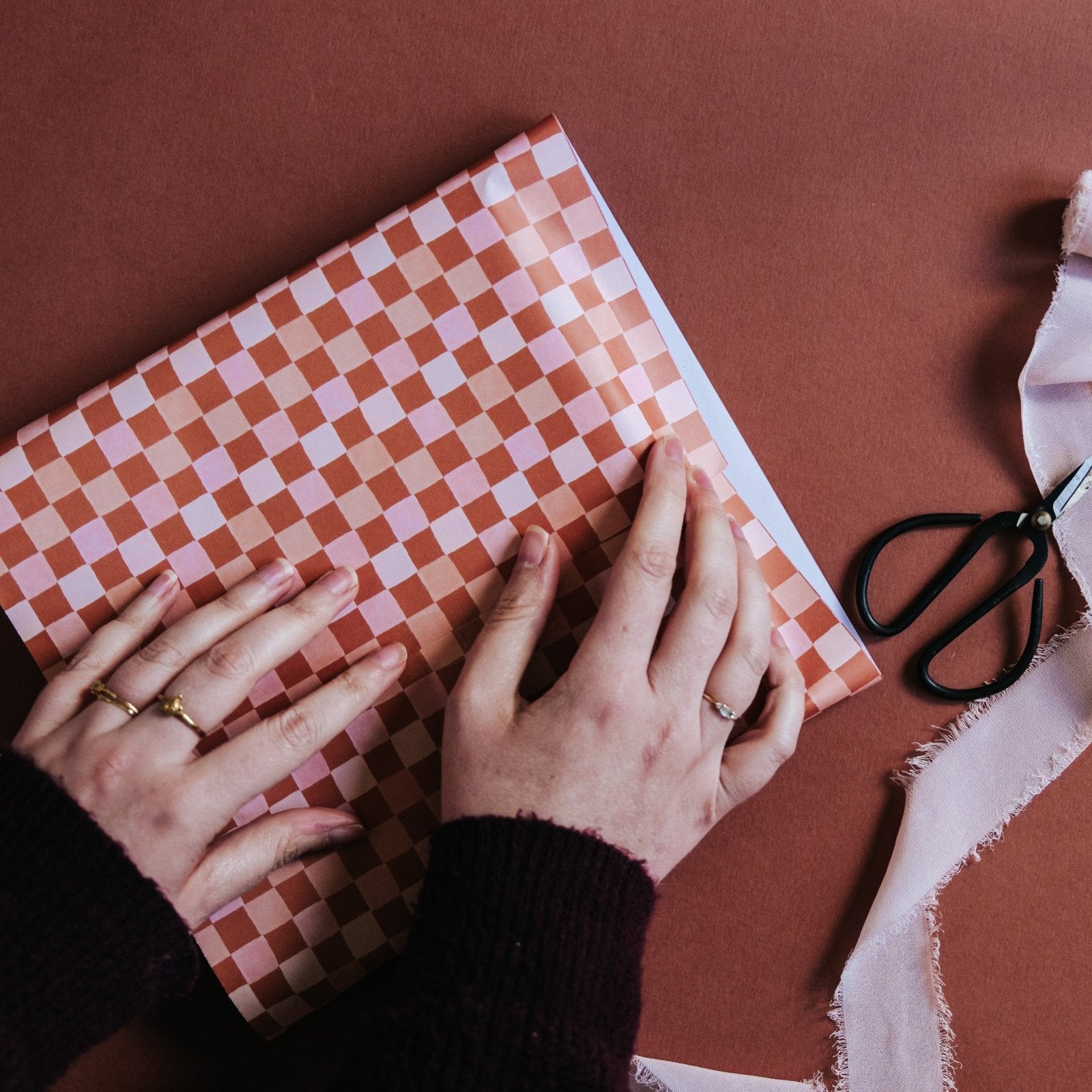 Terracotta & Pink Checkerboard Wrapping Paper - I am Nat Ltd - Gift Wrap