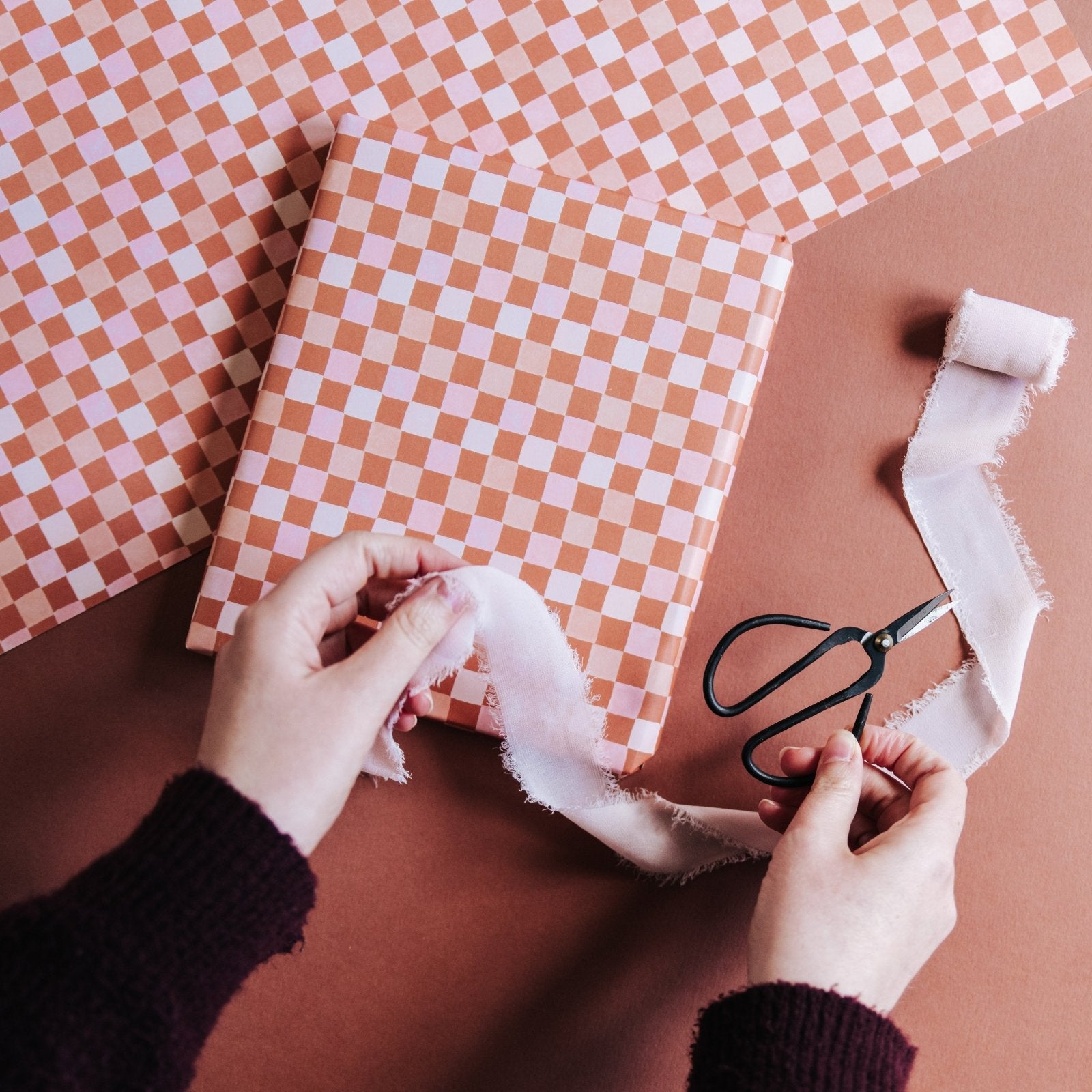 Terracotta & Pink Checkerboard Wrapping Paper - I am Nat Ltd - Gift Wrap