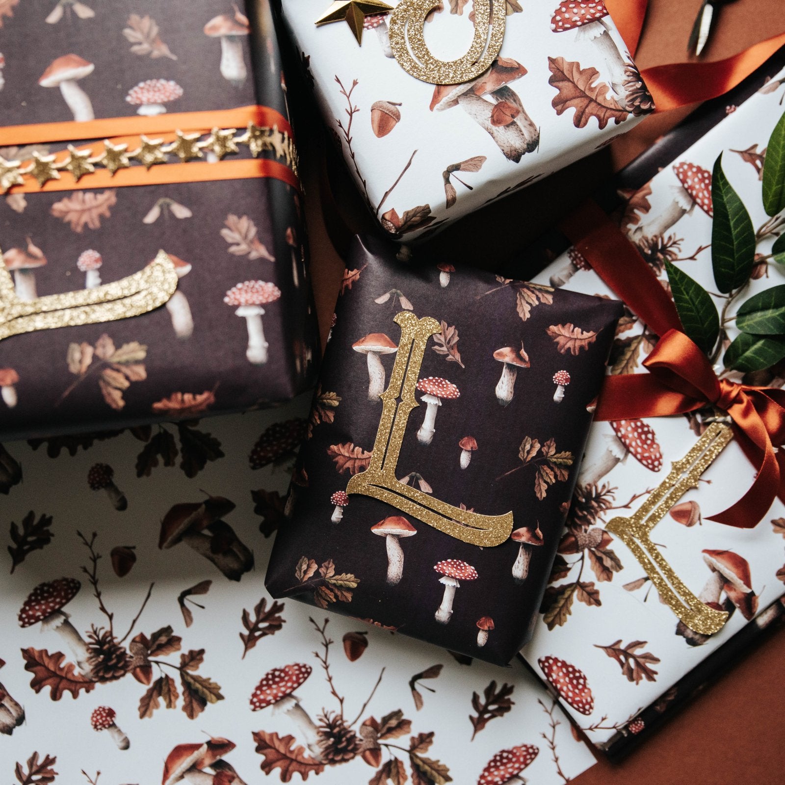Wild Mushrooms Gift Wrapping Paper - Deep Berry - I am Nat Ltd - Gift Wrap