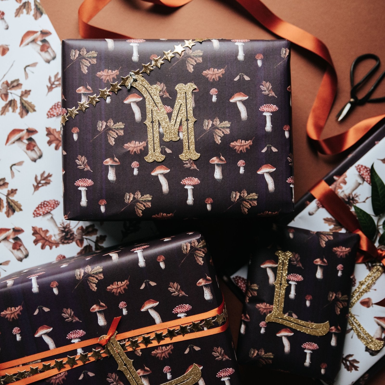 Wild Mushrooms Gift Wrapping Paper - Deep Berry - I am Nat Ltd - Gift Wrap