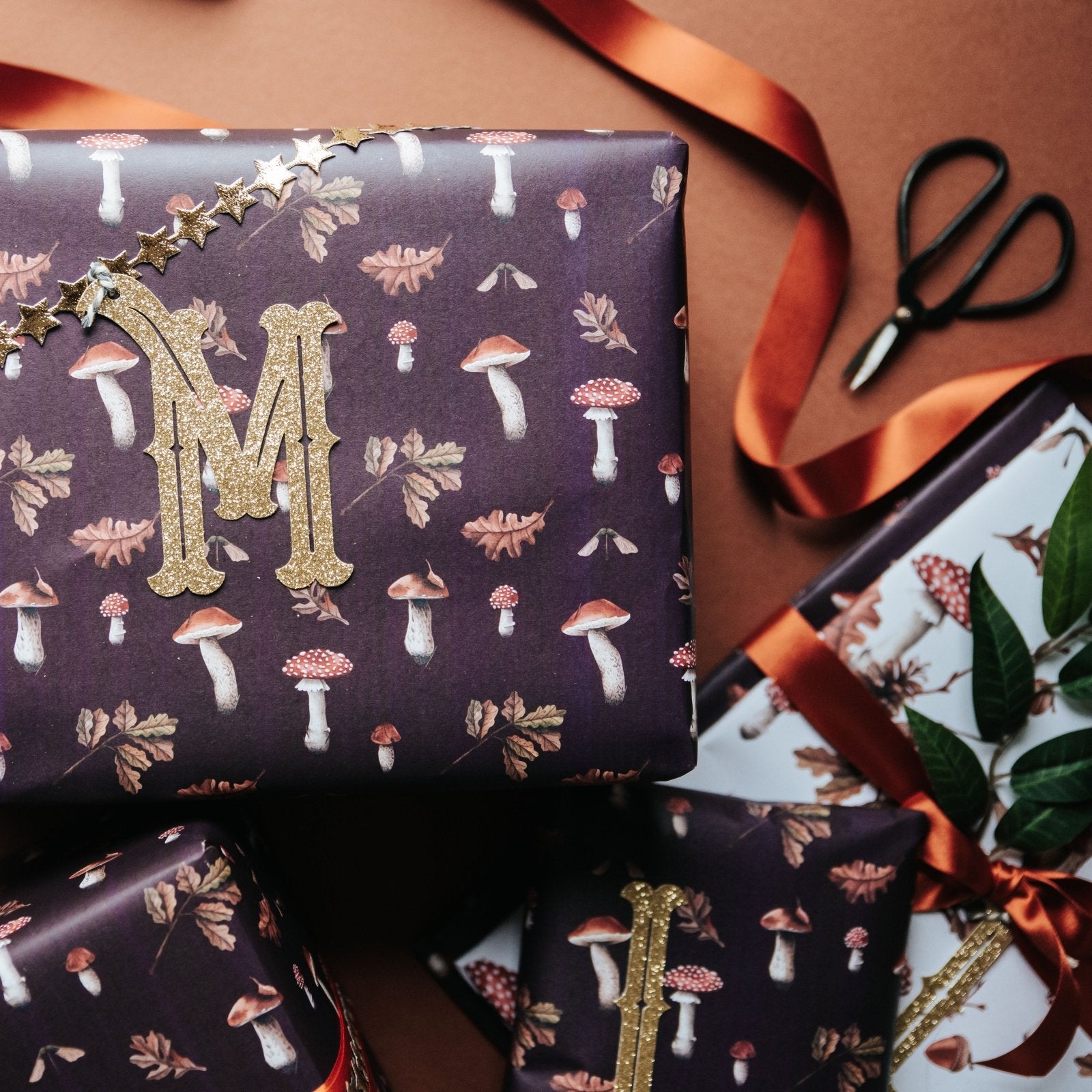 Wild Mushrooms Gift Wrapping Paper - Deep Berry - I am Nat Ltd - Gift Wrap