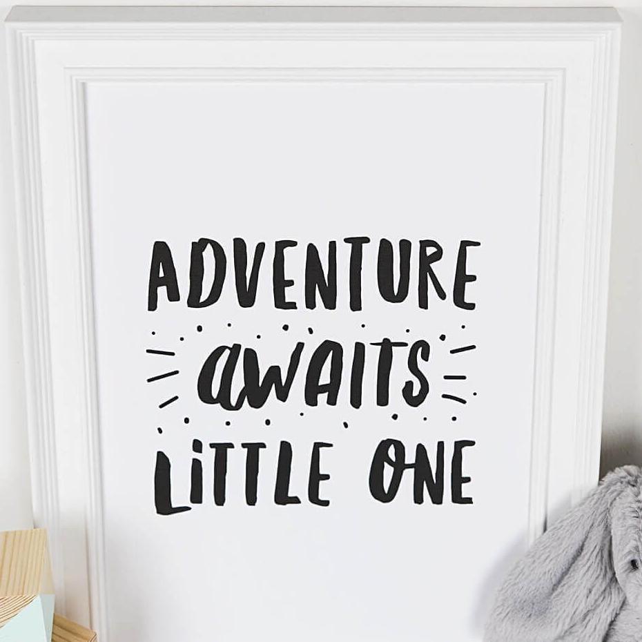 'Adventure Awaits' Monochrome Nursery Decor Print - I am Nat Ltd - Print