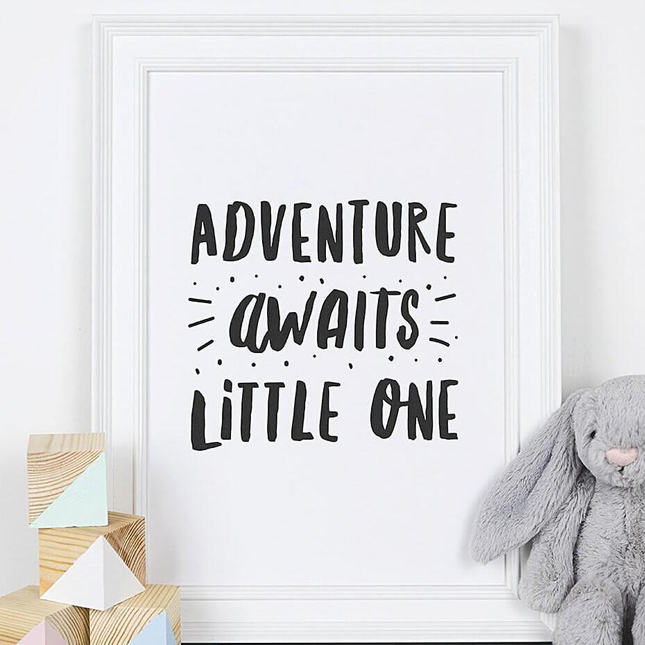 &#39;Adventure Awaits&#39; Monochrome Nursery Decor Print - I am Nat Ltd - Print