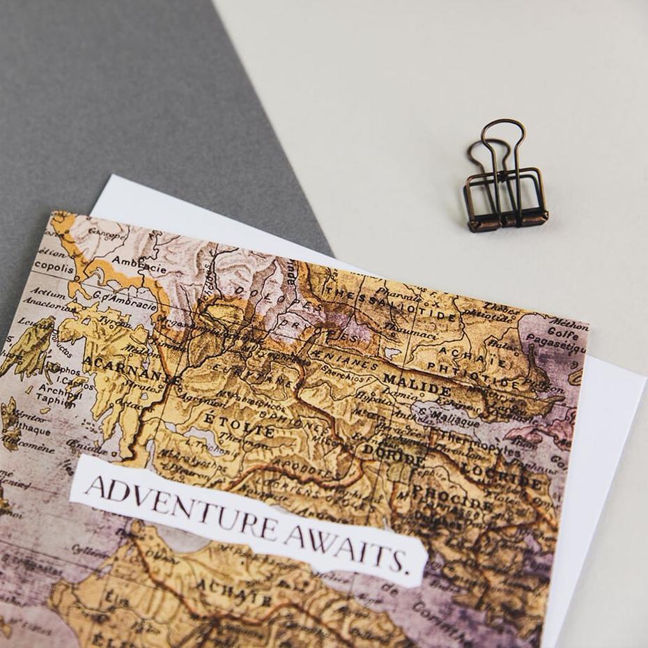 ‘Adventure Awaits’ Vintage Map Card - I am Nat Ltd - Greeting Card