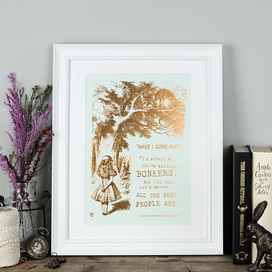 Alice in Wonderland Metallic Foil ‘Bonkers’ Art Print - I am Nat Ltd - Print