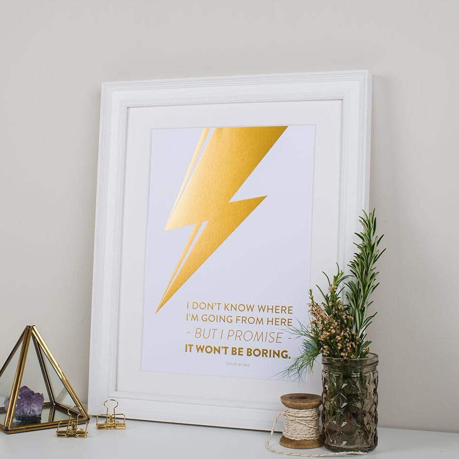 David Bowie Gold Foil Quote Print - I am Nat Ltd - Print