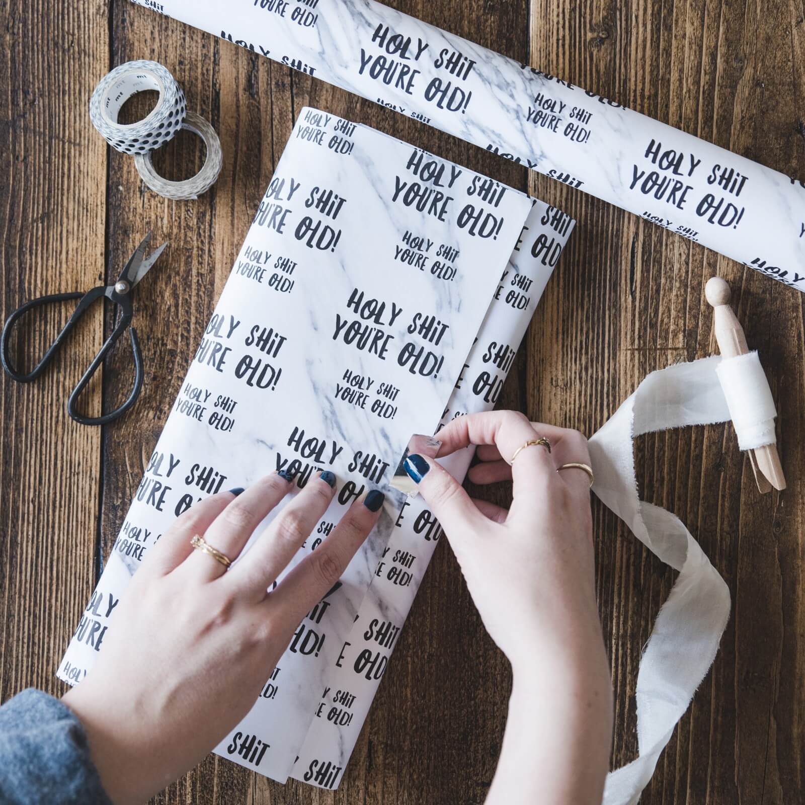 Funny Birthday Wrapping Paper &#39;Holy Shit You&#39;re Old!&#39; - I am Nat Ltd - Gift Wrap