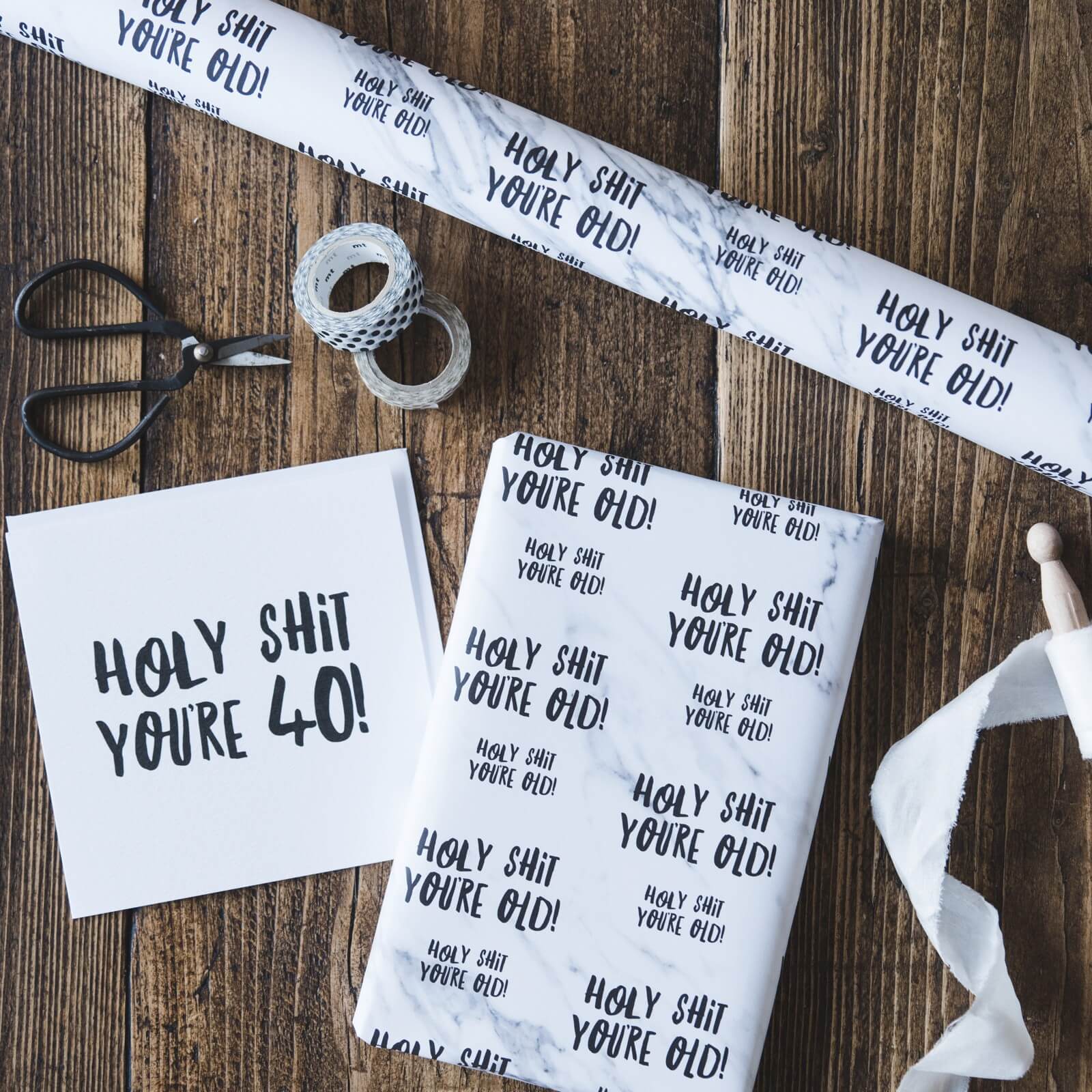 Funny Birthday Wrapping Paper &#39;Holy Shit You&#39;re Old!&#39; - I am Nat Ltd - Gift Wrap