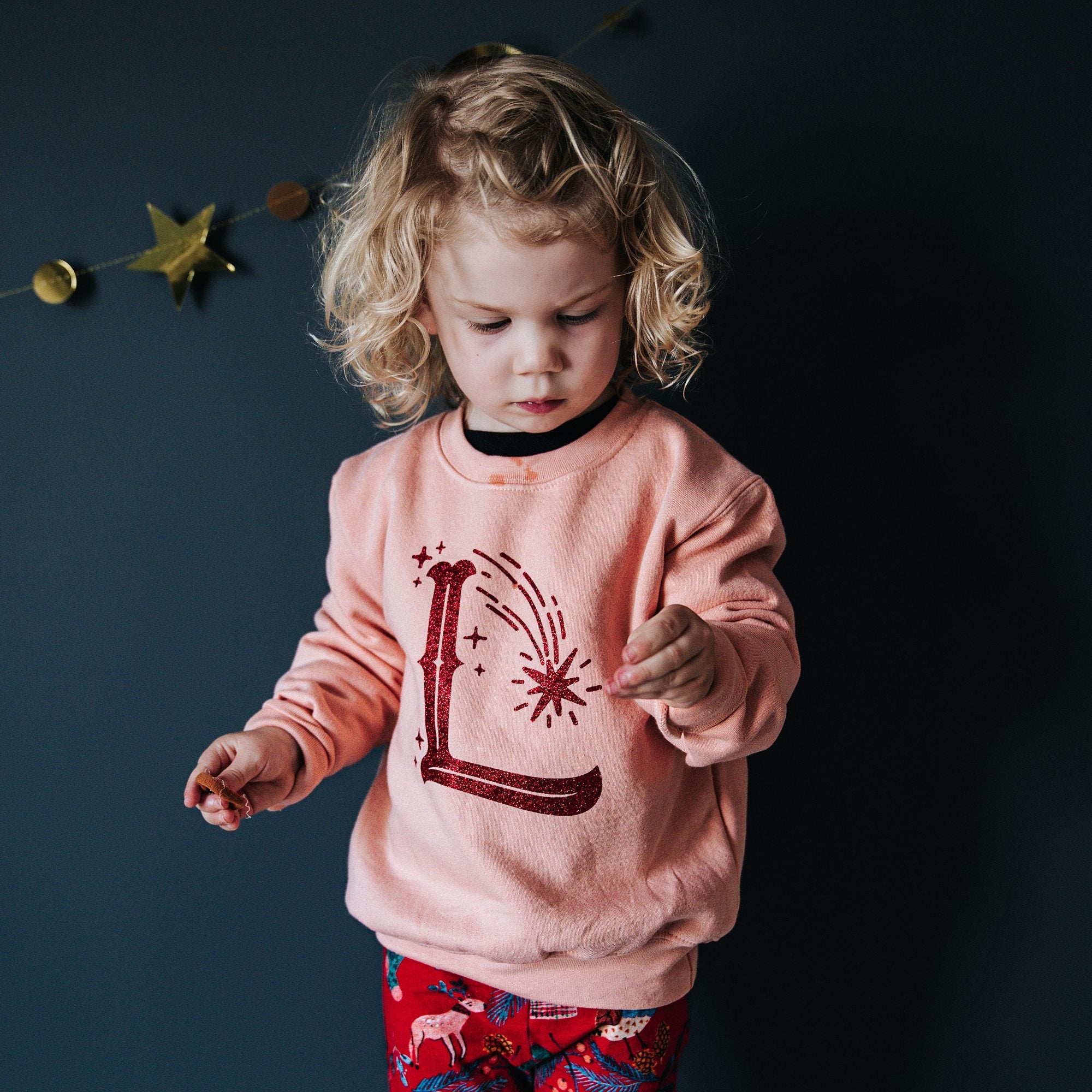 Glitter Stars & Initial Children's Christmas Jumper - I am Nat Ltd - Children's Jumper