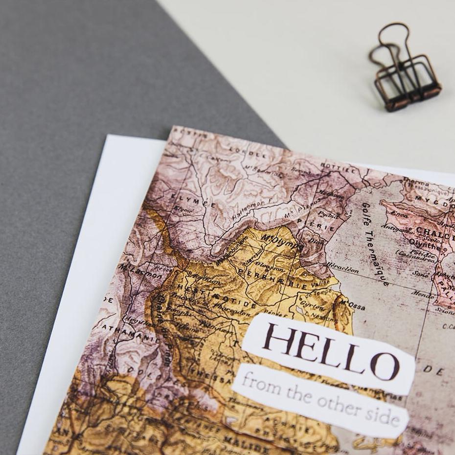 ‘Hello From The Other Side’ Vintage Map Card - I am Nat Ltd - Greeting Card