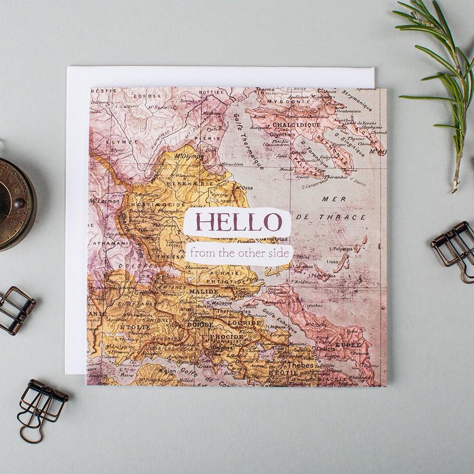 ‘Hello From The Other Side’ Vintage Map Card - I am Nat Ltd - Greeting Card