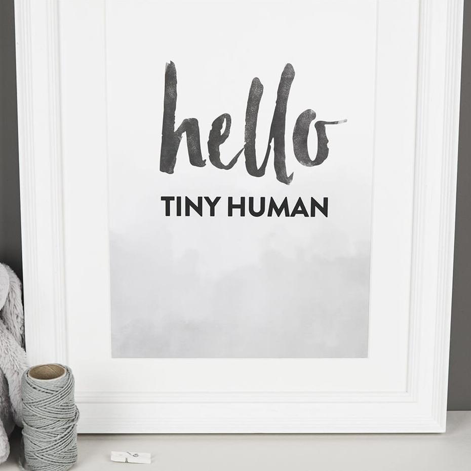 &#39;Hello Tiny Human&#39; Monochrome Nursery Print - I am Nat Ltd - Print