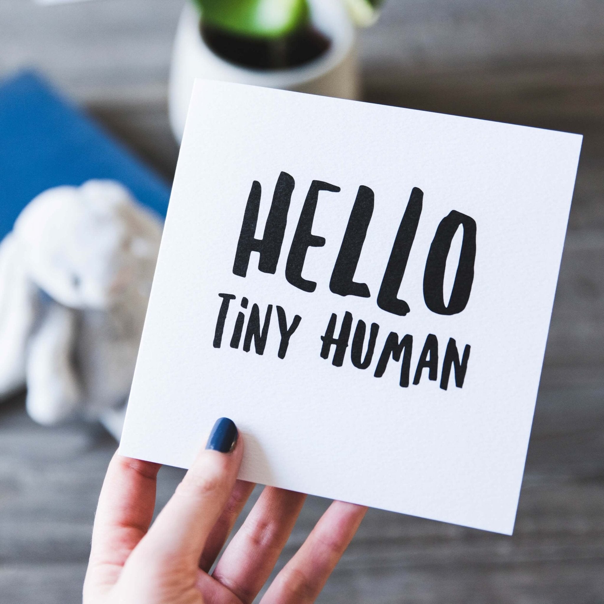 &#39;Hello Tiny Human&#39; New Baby Card - I am Nat Ltd - Greeting Card
