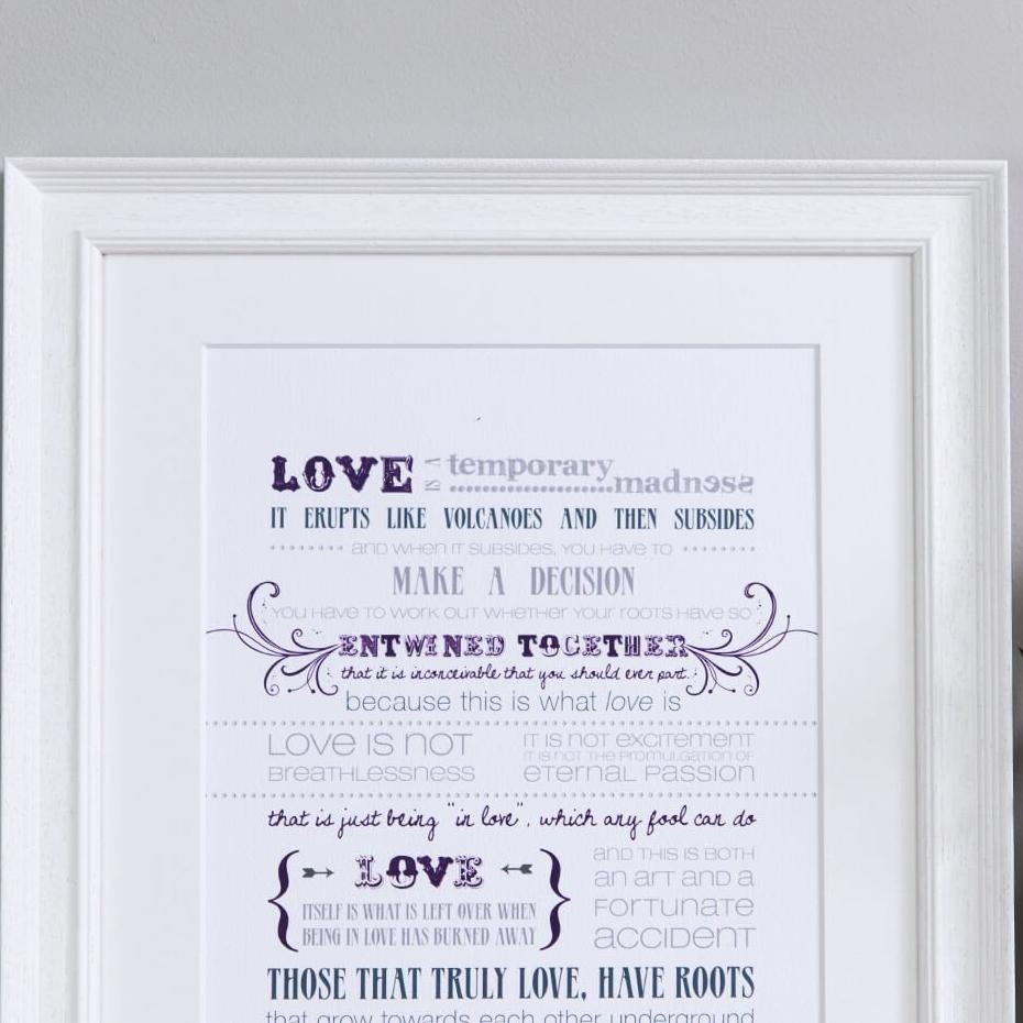 'Love Is A Temporary Madness' Typographic Wedding And Anniversary Print - I am Nat Ltd - Print