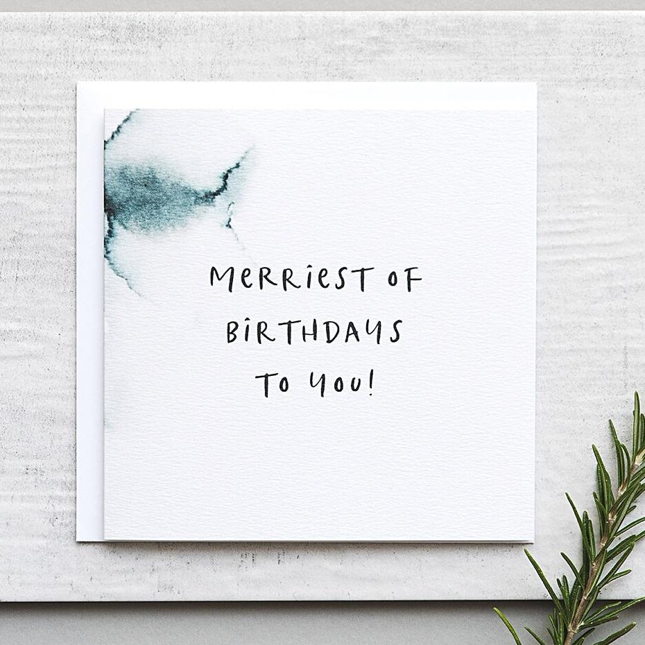 'Merriest Of Birthdays' Water Colour Birthday Card - I am Nat Ltd - Greeting Card