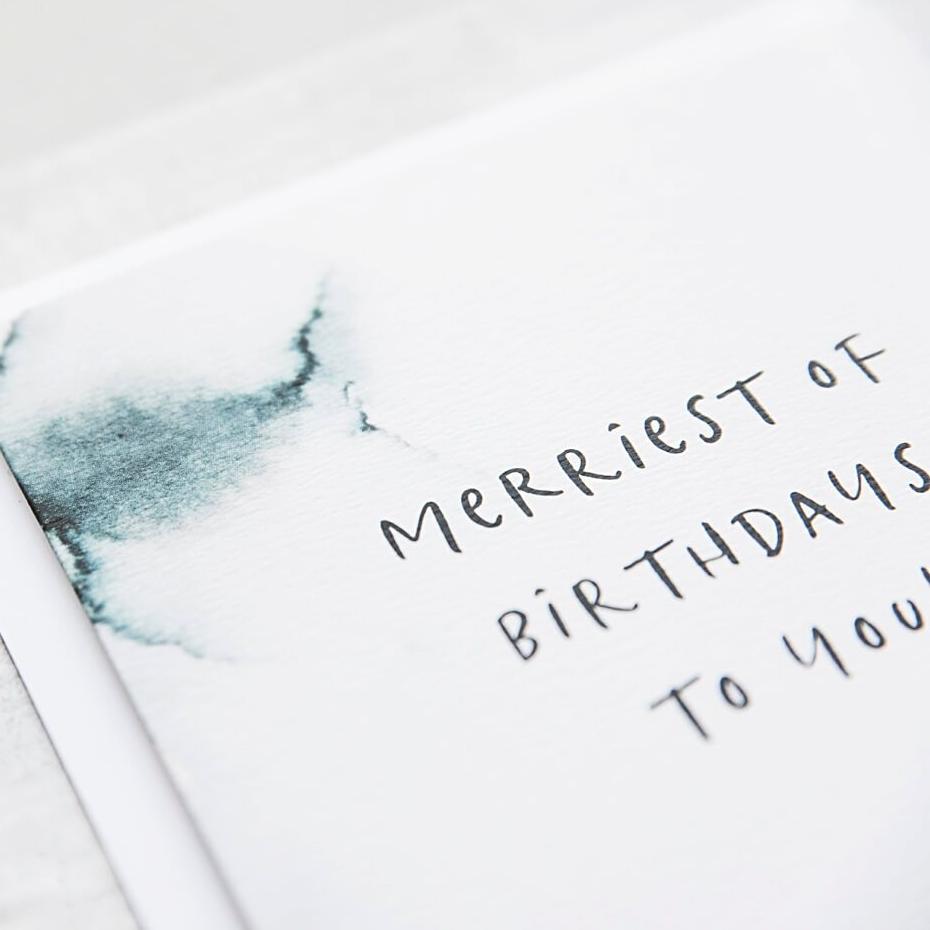 &#39;Merriest Of Birthdays&#39; Water Colour Birthday Card - I am Nat Ltd - Greeting Card