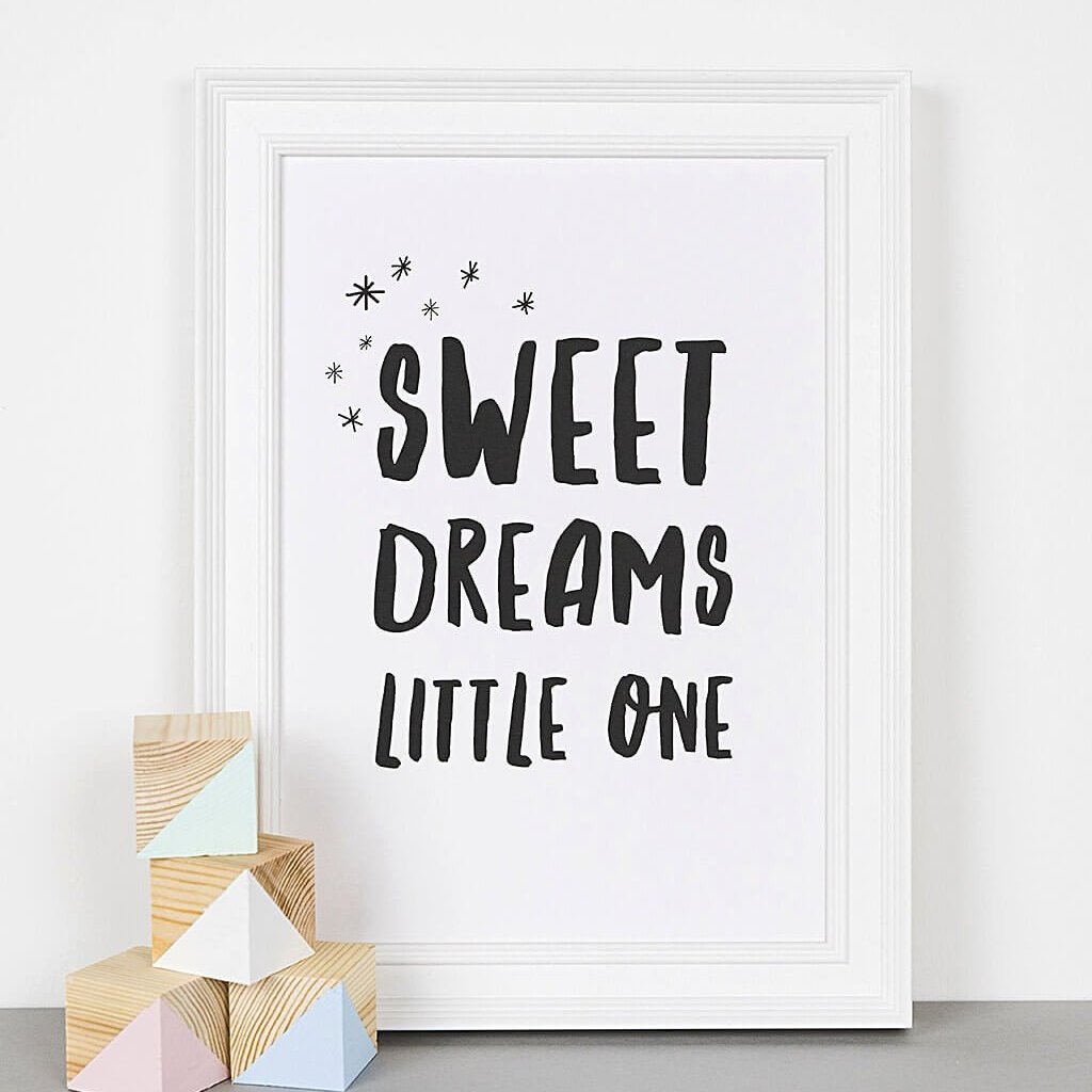 'Sweet Dreams' Monochrome Typographic Nursery Print - I am Nat Ltd - Print