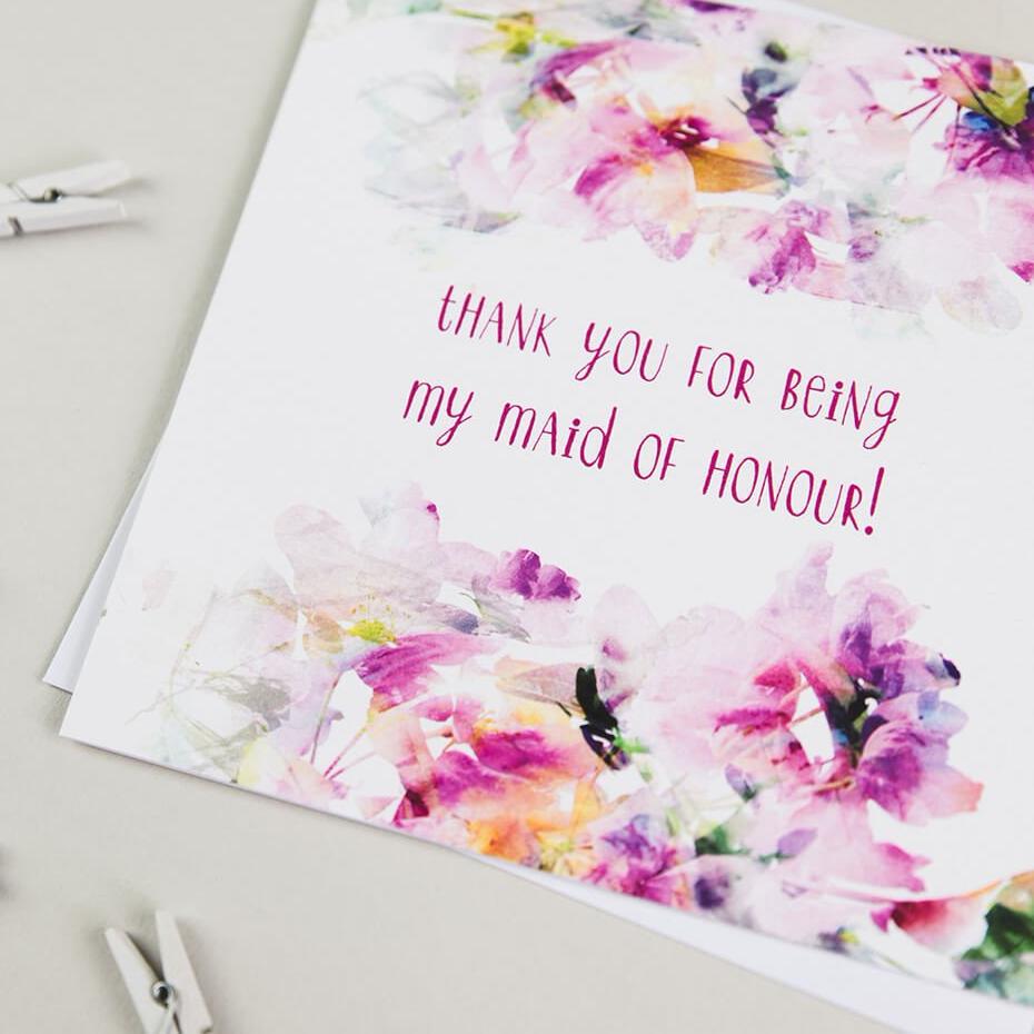 ‘Thank You For Being My Maid Of Honour’ Wedding Card - I am Nat Ltd - Greeting Card
