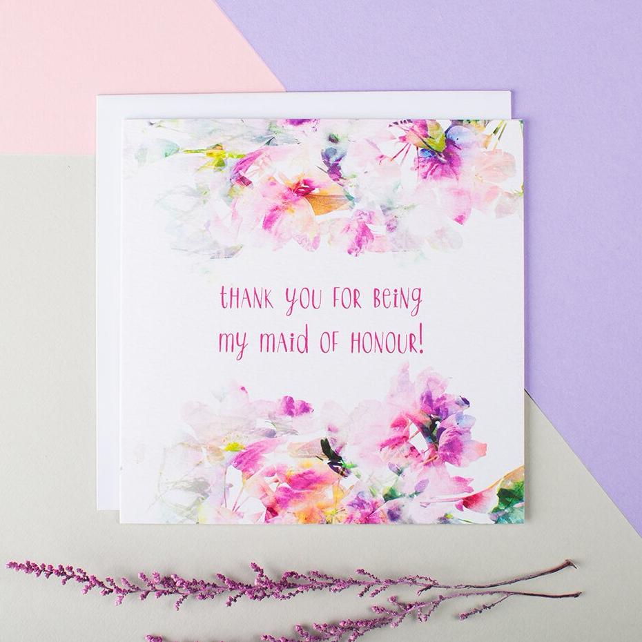 ‘Thank You For Being My Maid Of Honour’ Wedding Card - I am Nat Ltd - Greeting Card