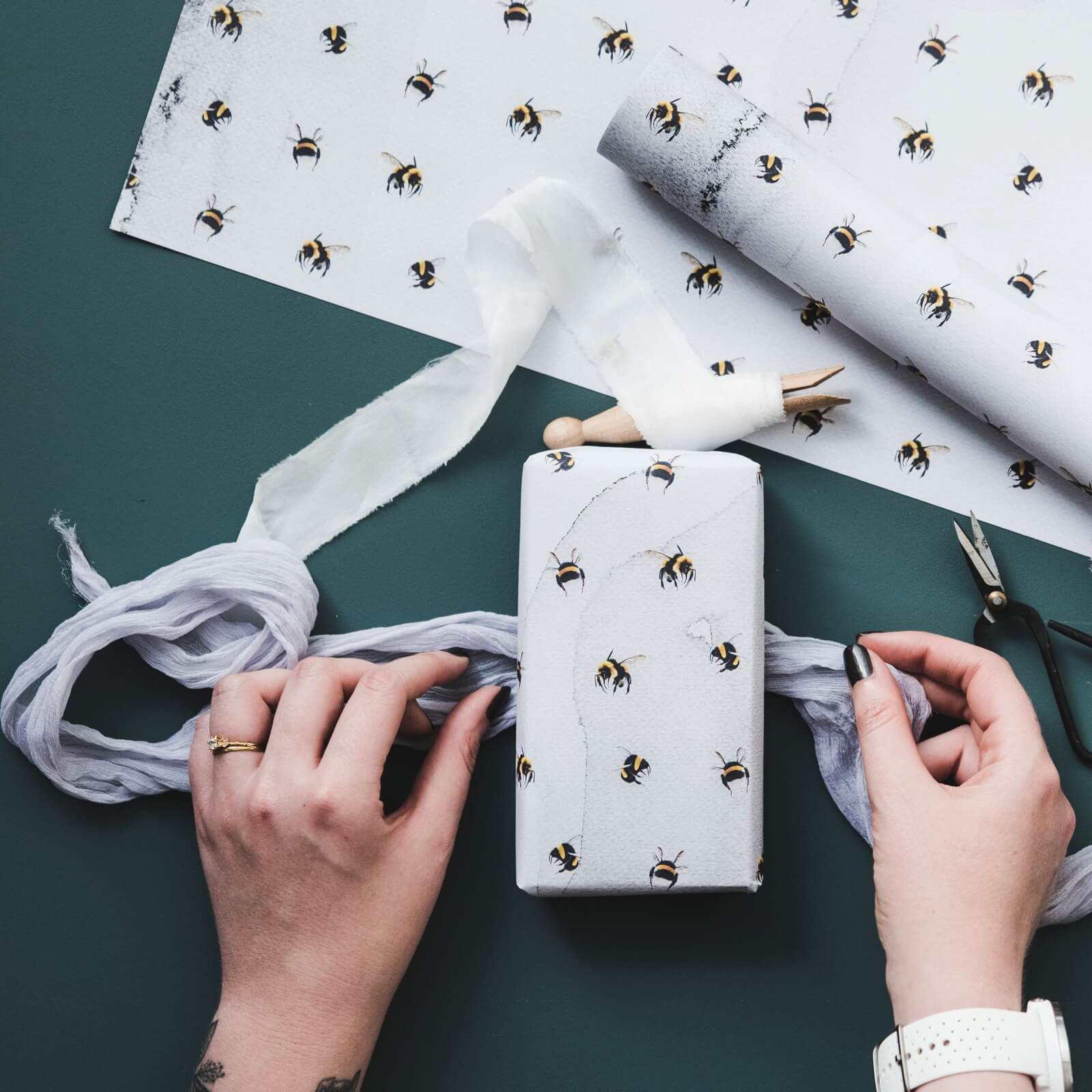 Watercolour Bumblebees Gift Wrap - I am Nat Ltd - Gift Wrap