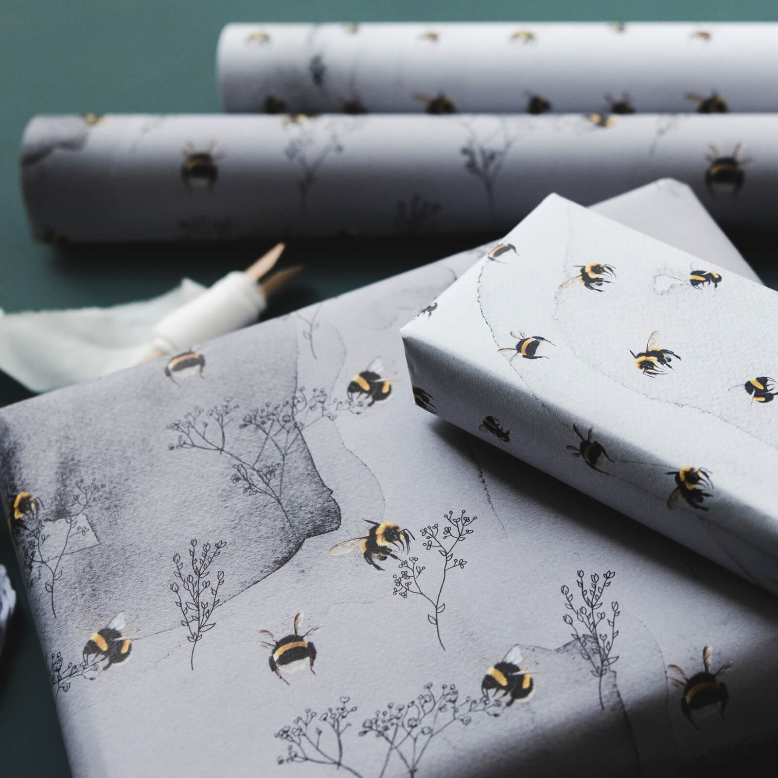 Watercolour Bumblebees Gift Wrap Set - I am Nat Ltd - Gift Wrap