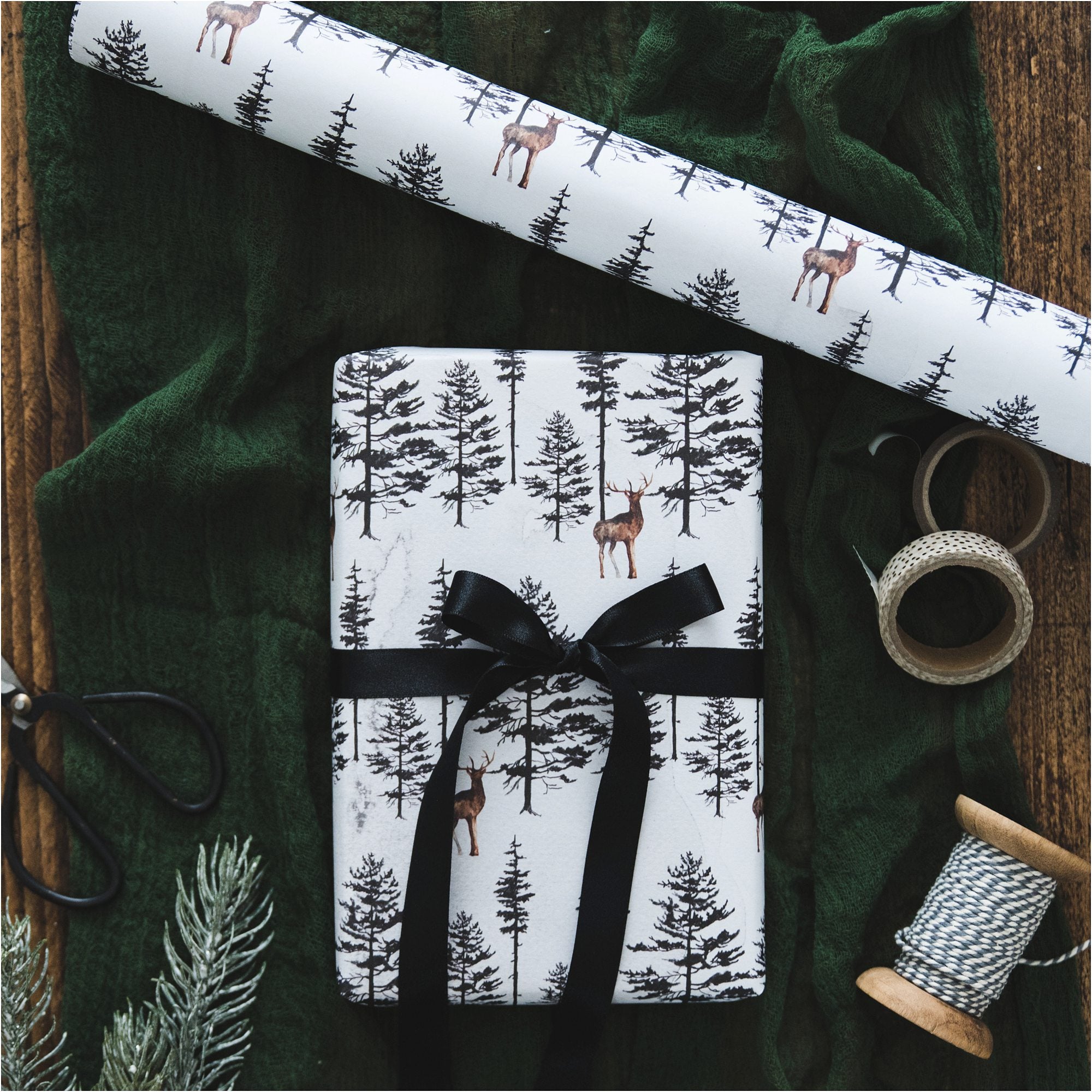 Watercolour Stag Christmas Gift Wrap - I am Nat Ltd - Gift Wrap