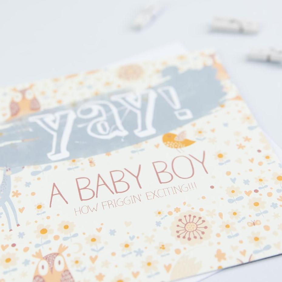‘Yay! A Baby Boy!’ New Baby Card - I am Nat Ltd - Greeting Card