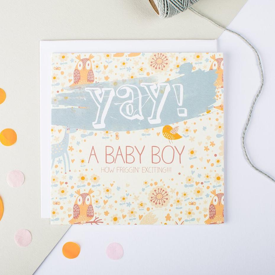 ‘Yay! A Baby Boy!’ New Baby Card - I am Nat Ltd - Greeting Card