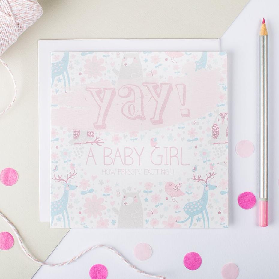 ‘Yay! A Baby Girl!’ New Baby Card - I am Nat Ltd - Greeting Card