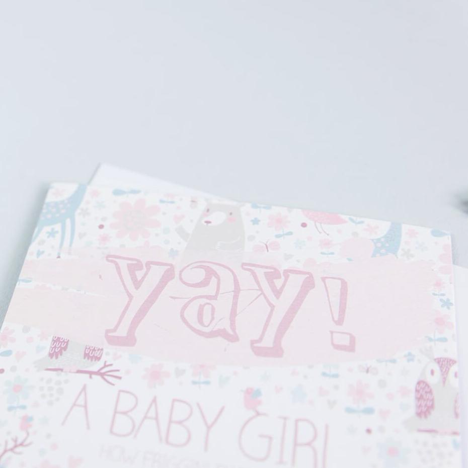 ‘Yay! A Baby Girl!’ New Baby Card - I am Nat Ltd - Greeting Card