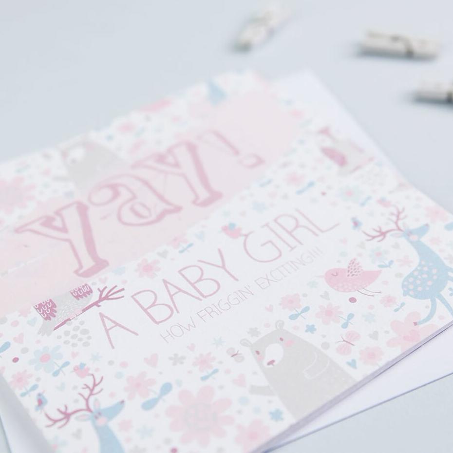 ‘Yay! A Baby Girl!’ New Baby Card - I am Nat Ltd - Greeting Card