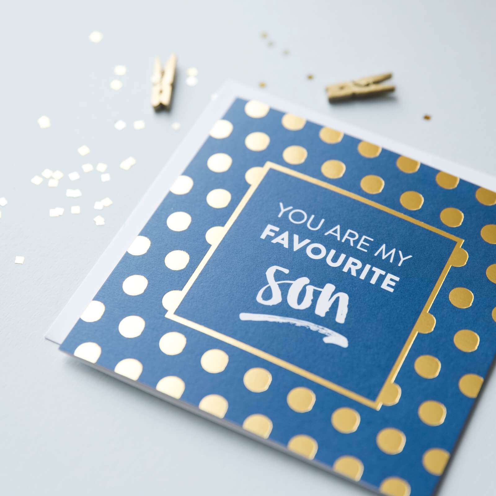 &#39;You Are My Favourite Son&#39; Gold Foil Card - I am Nat Ltd - Greeting Card